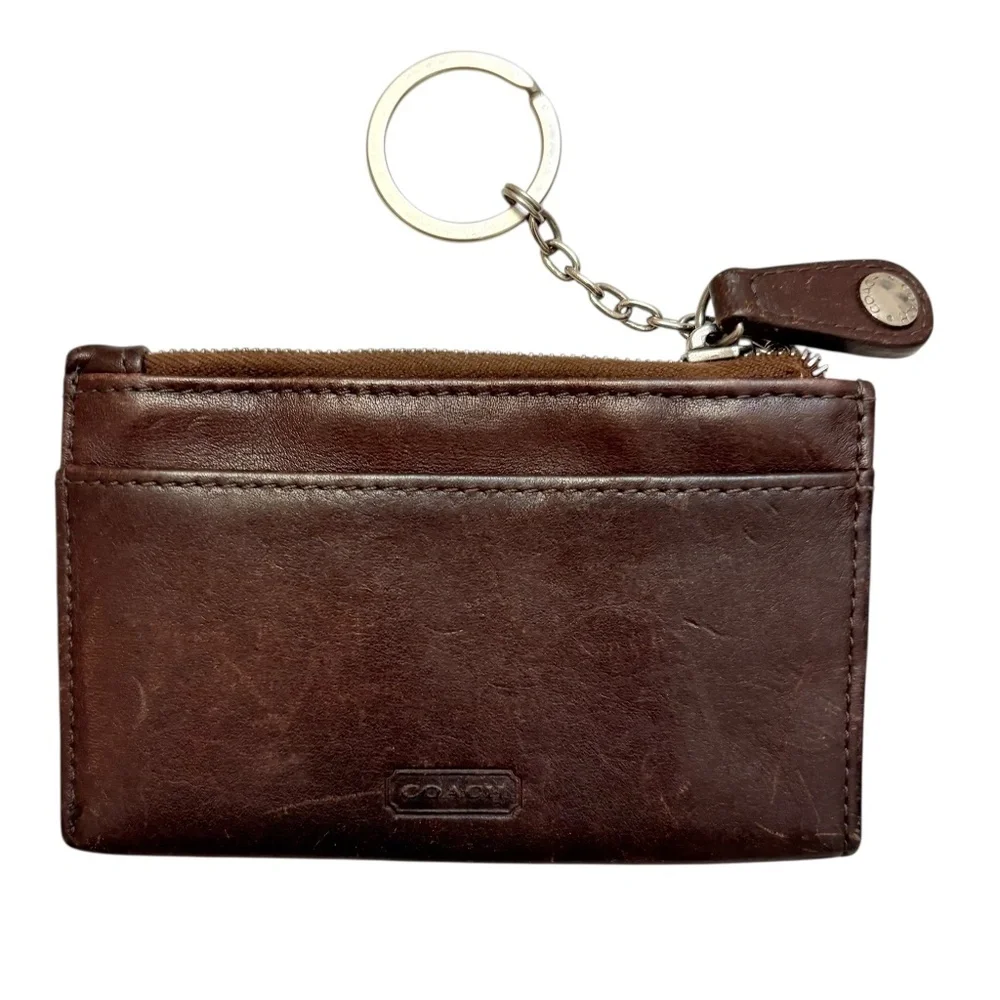 Coach vintage brown leather card holder keyring